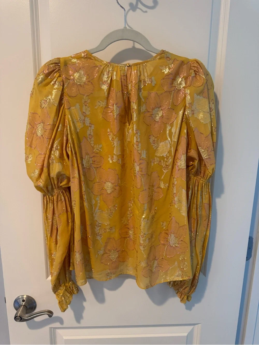 Ulla Johnson Aster Mustard Floral Metallic Long Sleeve Blouse | Size 4